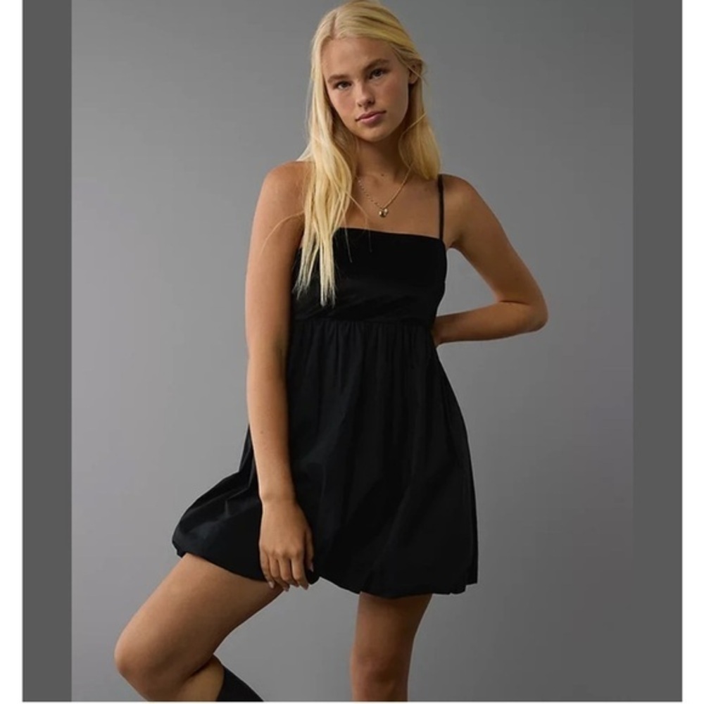 American Eagle Black Babydoll Dress Y2K Mini Dress S Velvet Bubble Dress